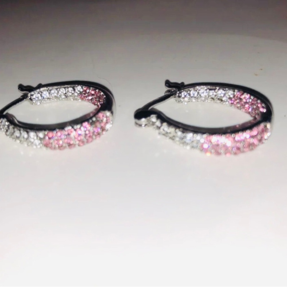 Moissanite Diamond Ombré Pink and Silver Earrings
